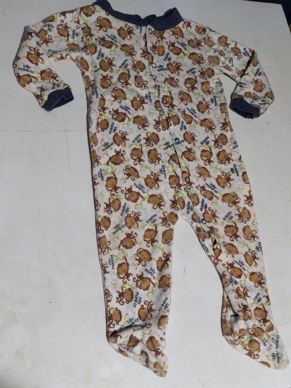 Fisher-Price Vintage Cream Monkey Print Footed One-Piece with Brown Accents